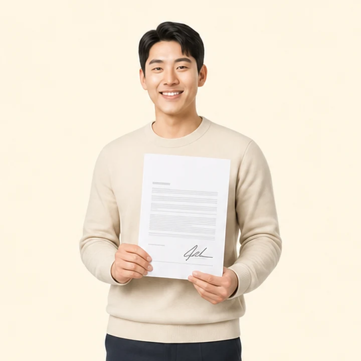 연체자 소나타 장기렌트카 서면 견적서를 들고 있는 고객